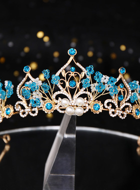 冰雪奇缘爱莎水晶皇冠蓝色搭配艾莎公主头饰女童儿童生日礼物王冠
