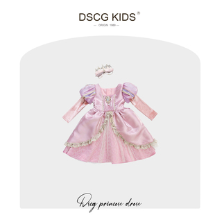 DSCG女童公主裙2025秋冬装粉色加绒儿童洛丽塔生日party礼服裙子