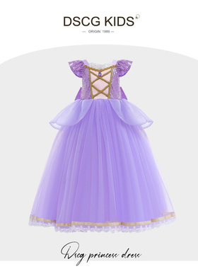 女童苏菲亚公主裙夏季女童迪士尼紫色儿童长发生日礼服连衣裙子