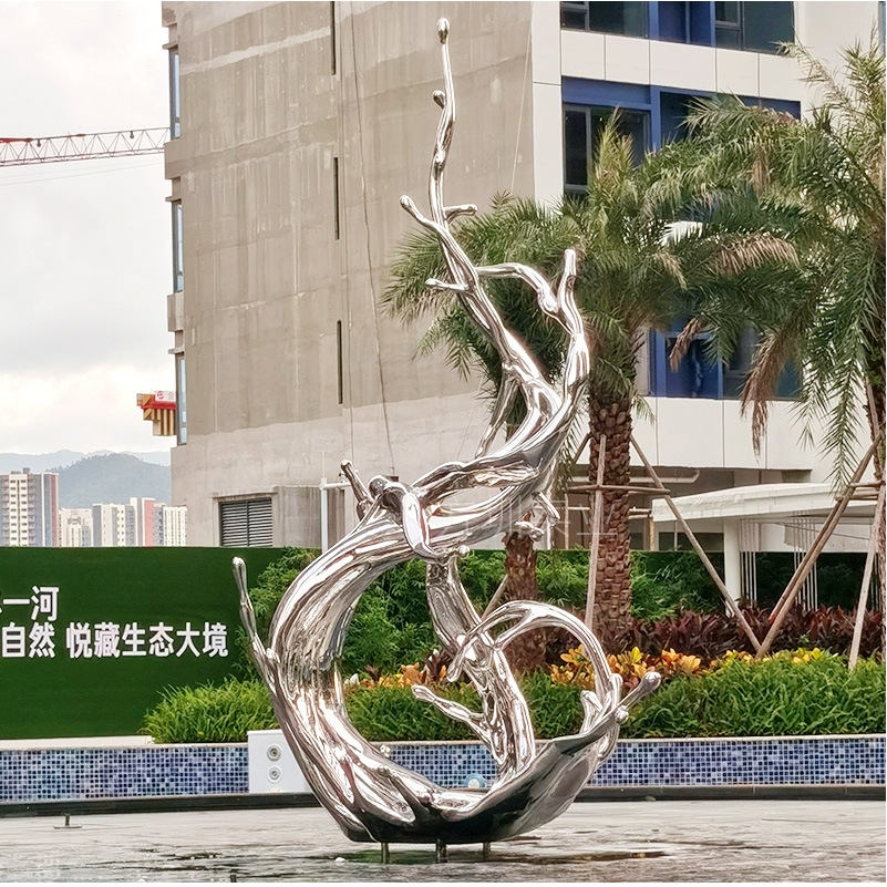 方圳不锈钢水花创意雕塑酒店镜面水滴庭院花园景观浪花金属摆件