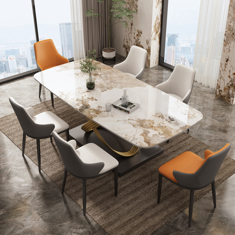 餐桌椅组合现代简约家用小户型可伸缩折叠圆形吃饭意式轻奢岩板桌