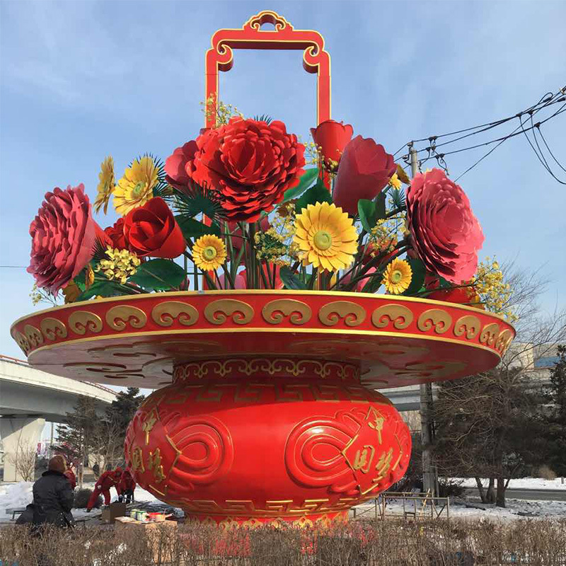 大花篮雕塑市政广场户外庆祝花篮大摆件玻璃钢大花篮雕塑制作