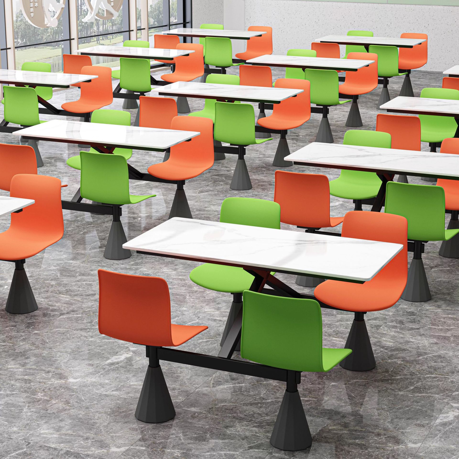 快餐桌椅连体组合学校食堂员工饭堂高速服务区餐厅四人位连体餐桌