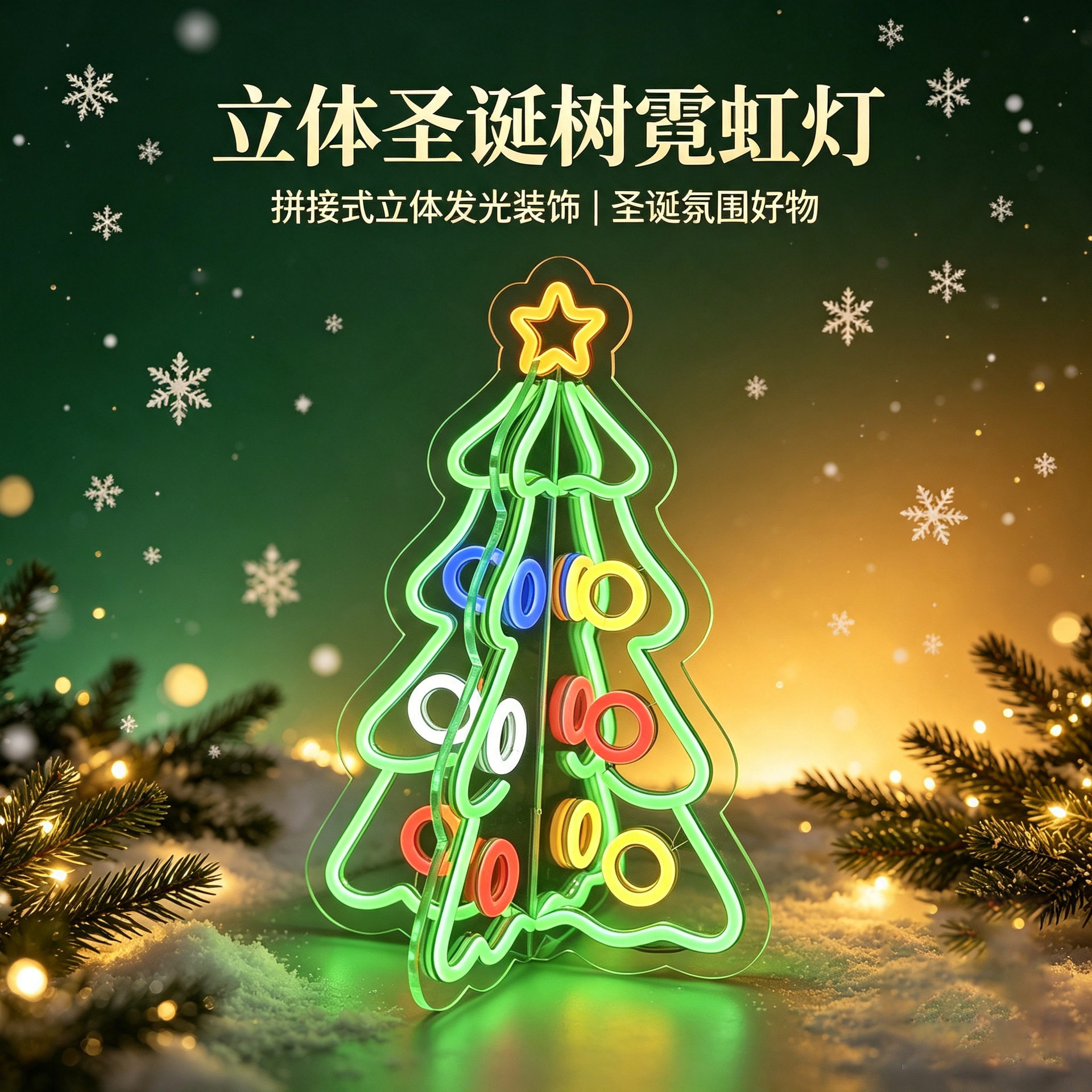 圣诞节LED霓虹灯牌圣诞树造型装饰节日布置亚克力发光立式拼接灯