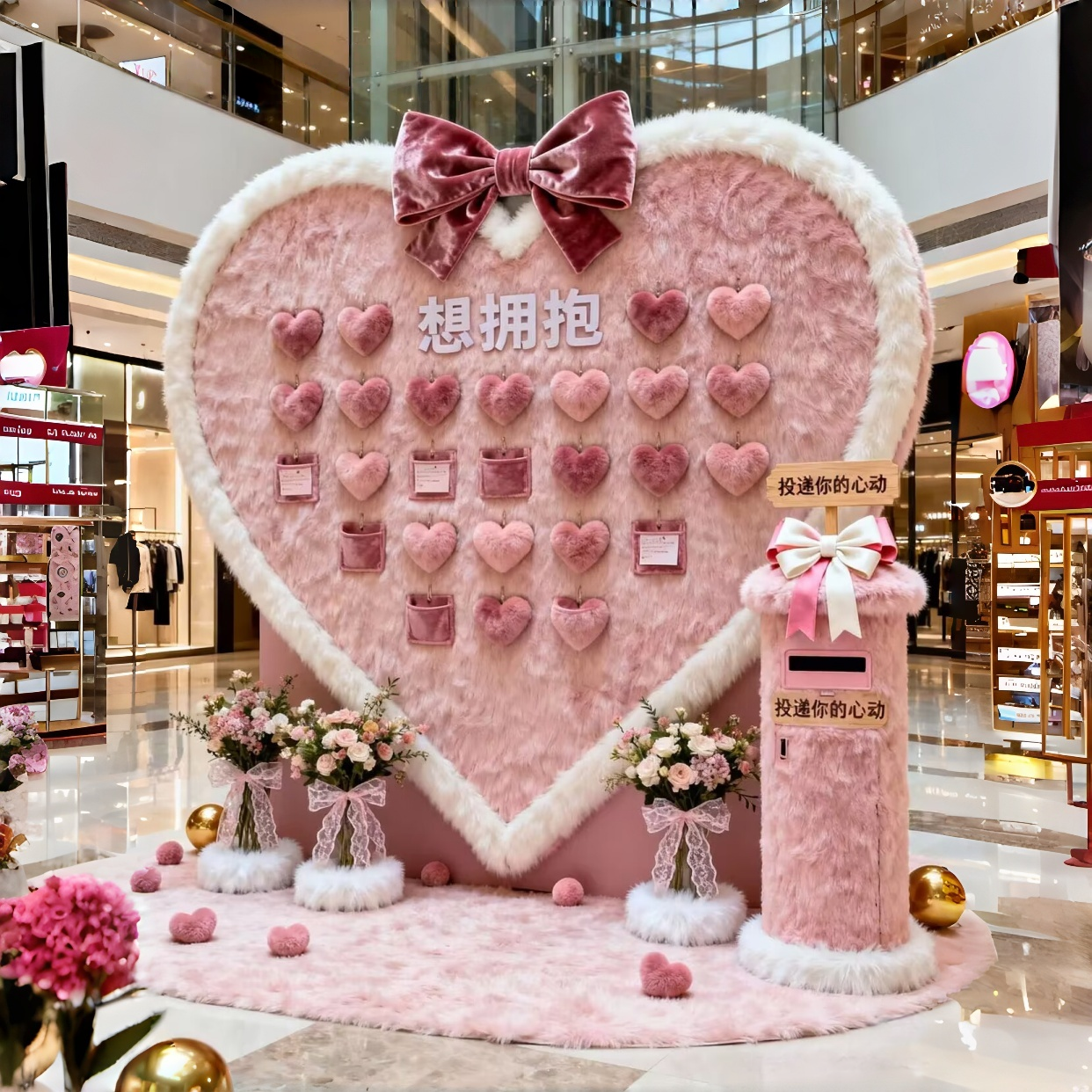情人节爱心毛绒背景板摆件新年商场店铺粉色蝴蝶结装饰布置道具,节庆用品/礼品,节日装扮用品,淘宝优惠券,粉丝福利购,淘宝优惠卷