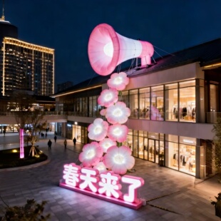 春天粉色花朵气模LED发光充气装饰户外广场商场景区公园拍照道具