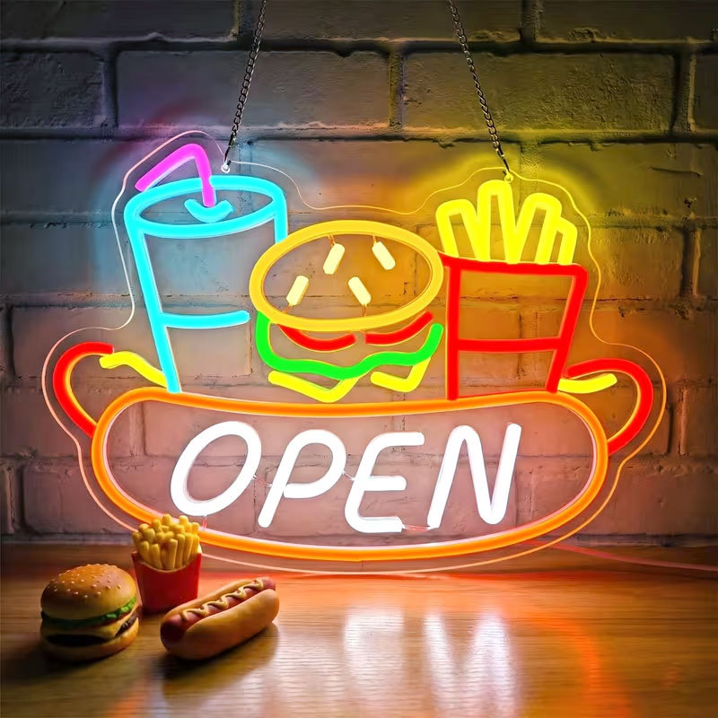 快餐店LED霓虹灯牌汉堡薯条造型