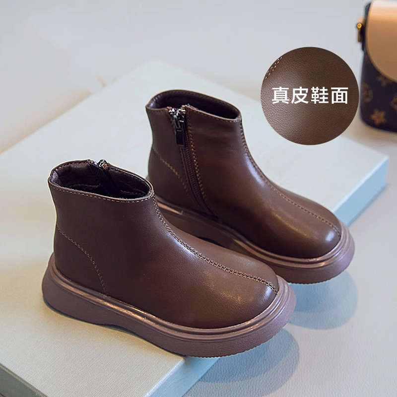 真皮女童短靴子2025秋冬新款儿童马丁靴男童二棉鞋女宝宝加绒皮靴