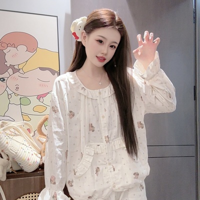 严选2025秋季新款休闲可爱圆领纯棉长袖家居服睡衣女可外穿显瘦