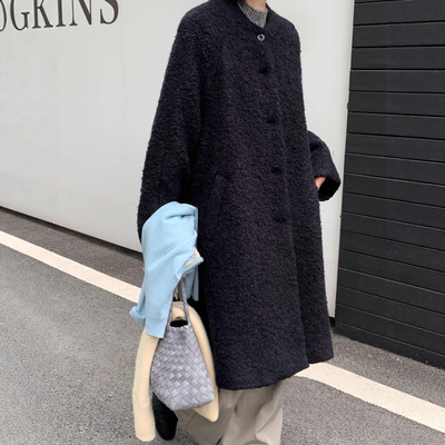 羊驼圈圈毛呢外套慵懒风中长款
