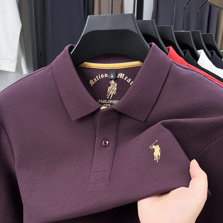 皮尔卡丹长袖T恤春秋新款男装商务休闲100%丝光纯棉翻领POLO衫男