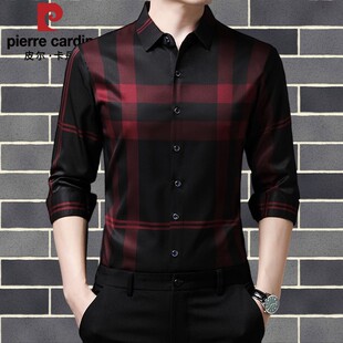 时尚 皮尔卡丹高级感衬衫 新款 2025春季 潮流帅气免烫格子衬衣 男长袖