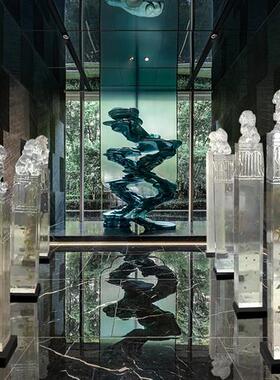 新中式落地透明树脂招财狮子摆件门口玄关书房别墅拴马柱动物雕塑