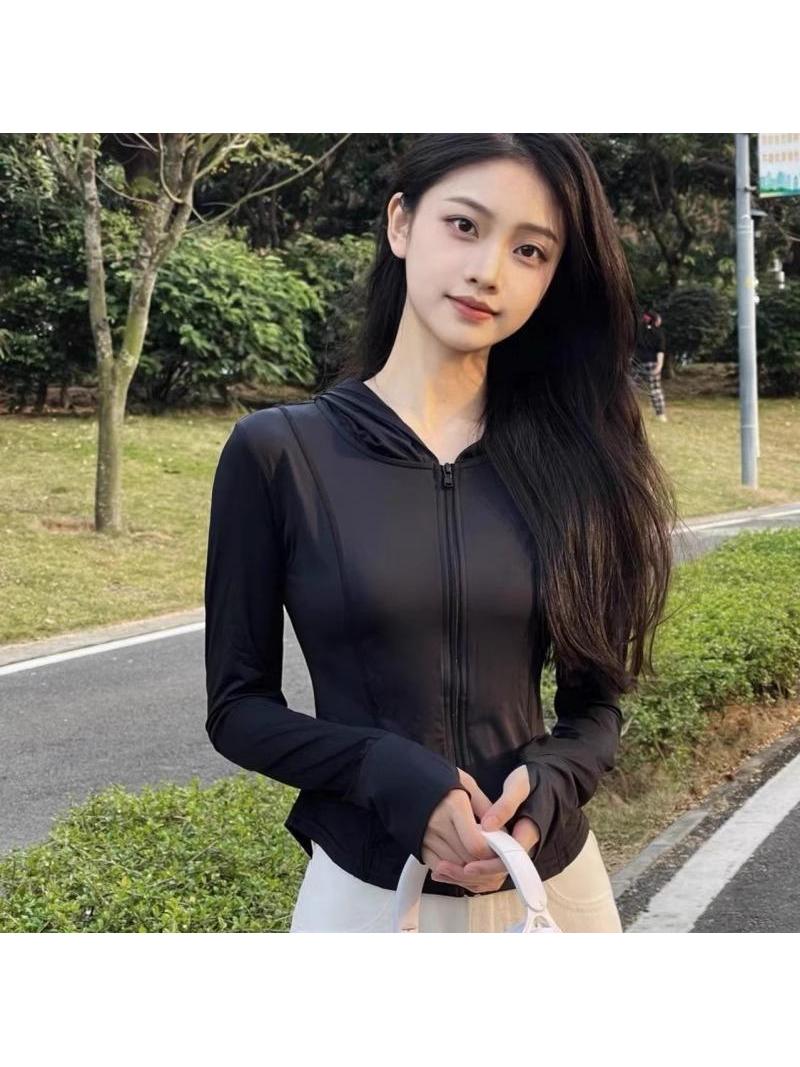 粉色冰丝防晒衣女款夏季修身运动瑜伽服外套紧身上衣女夏2024新款