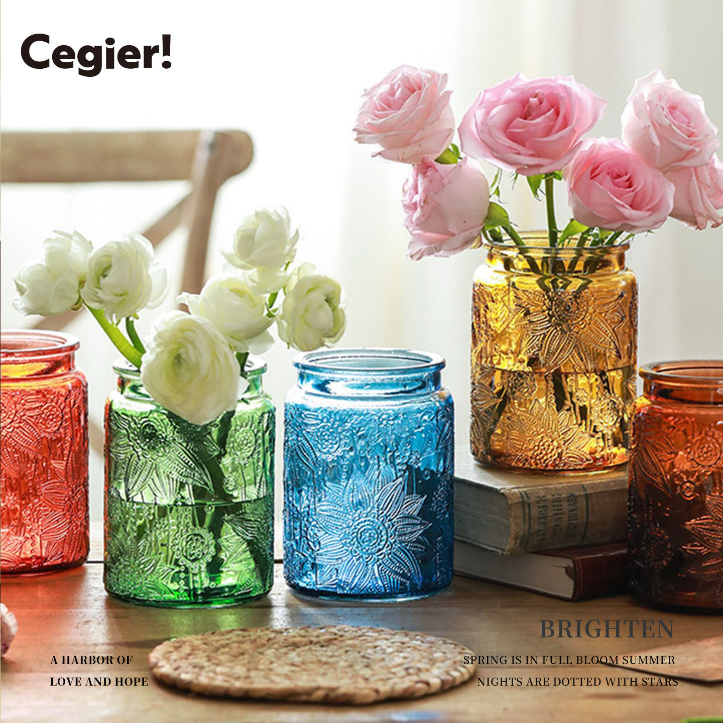 Cegier北欧玻璃花瓶养花瓶彩色水培鲜花插花罐子装饰摆件 |切悍,鲜花速递/花卉仿真/绿植园艺,花瓶,淘宝优惠券,粉丝福利购,淘宝优惠卷