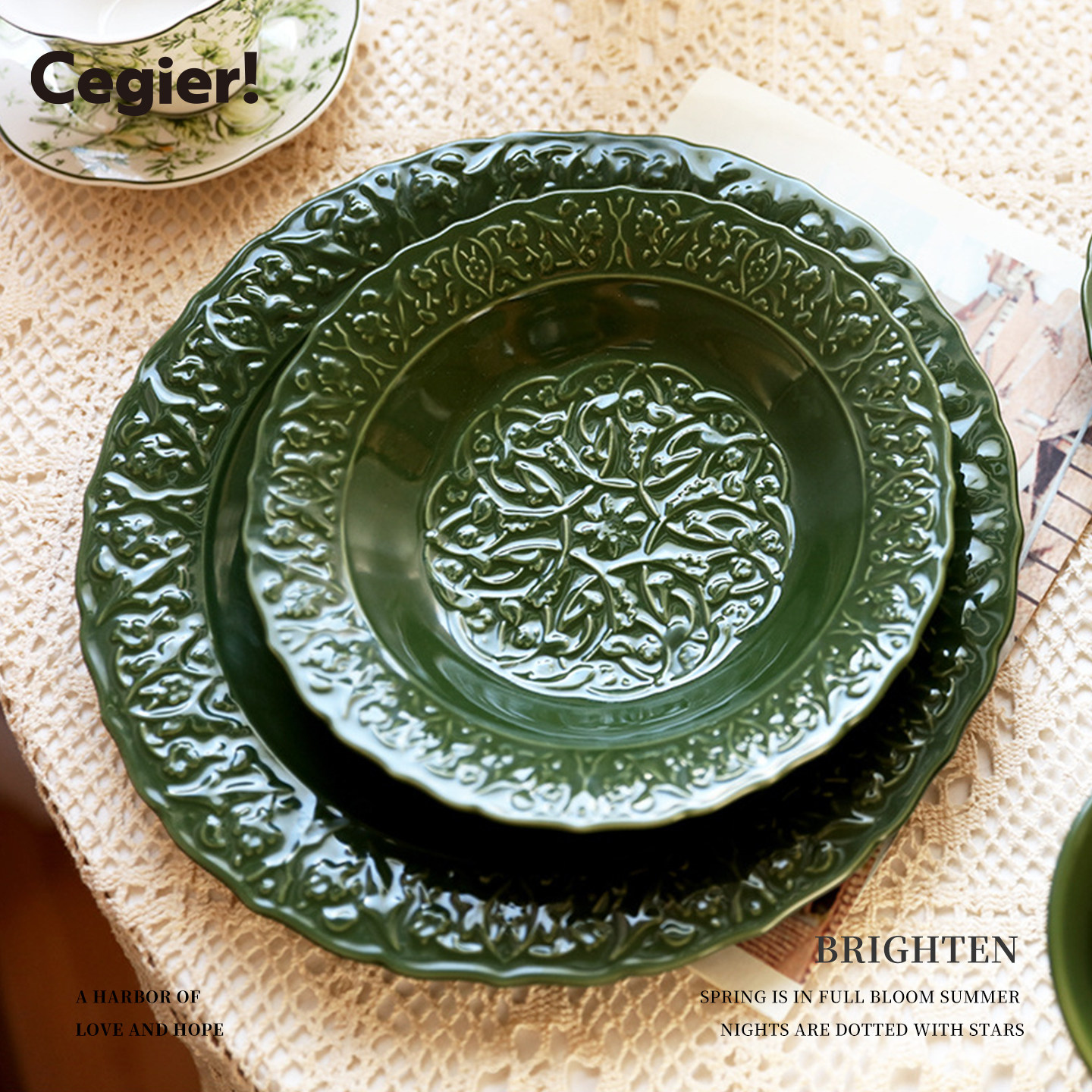 Cegier.法式宫廷古典复古花园欧式陶瓷餐盘餐具西餐盘圆盘 |角睡