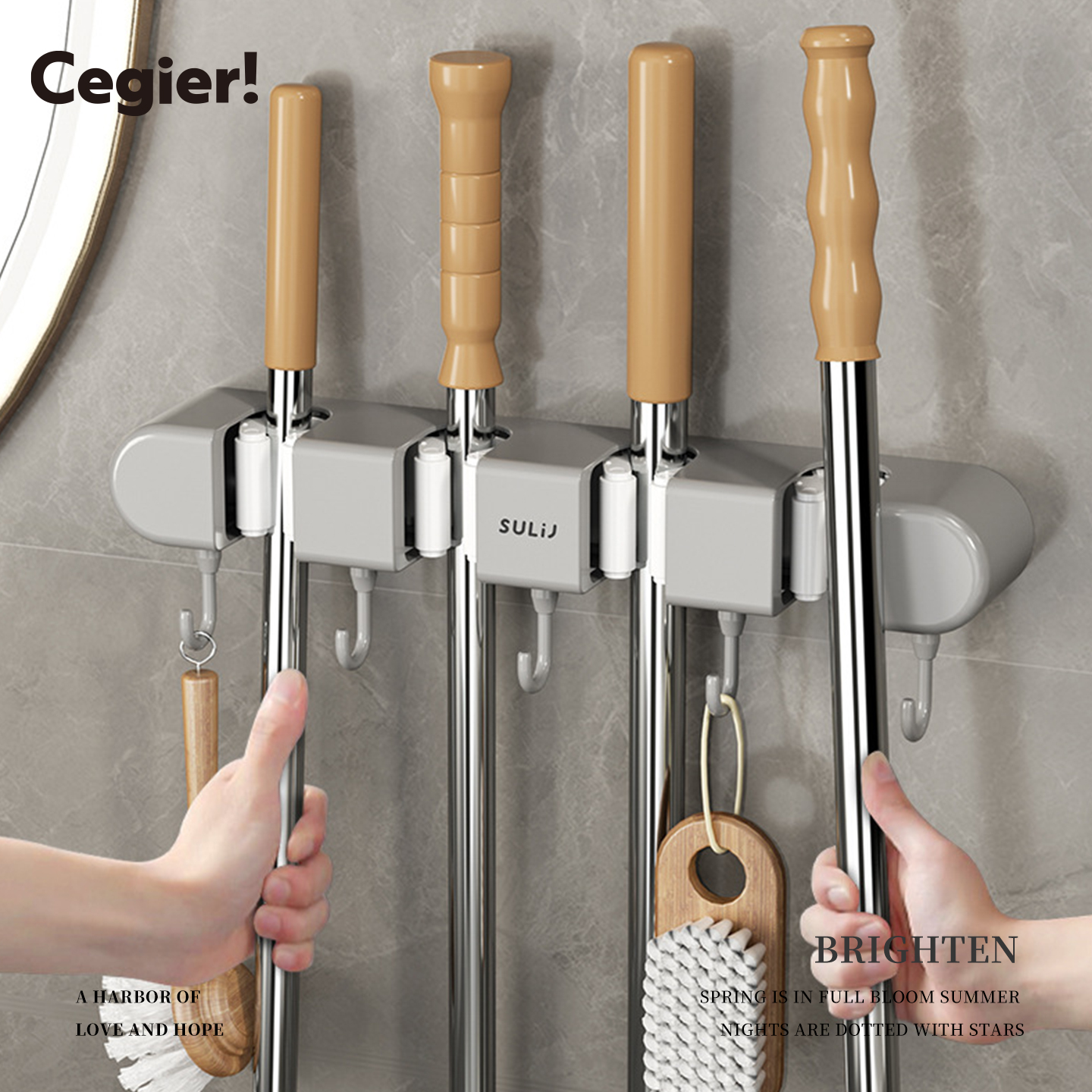 Cegier.浴室拖把架挂钩免打孔