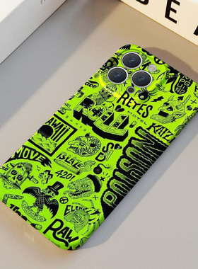荧光绿骷髅英文 适用苹果华为iPhone17ProMax手机保护外壳16 15Plus新款14 13情侣12 11女Pura80创意不撞壳男