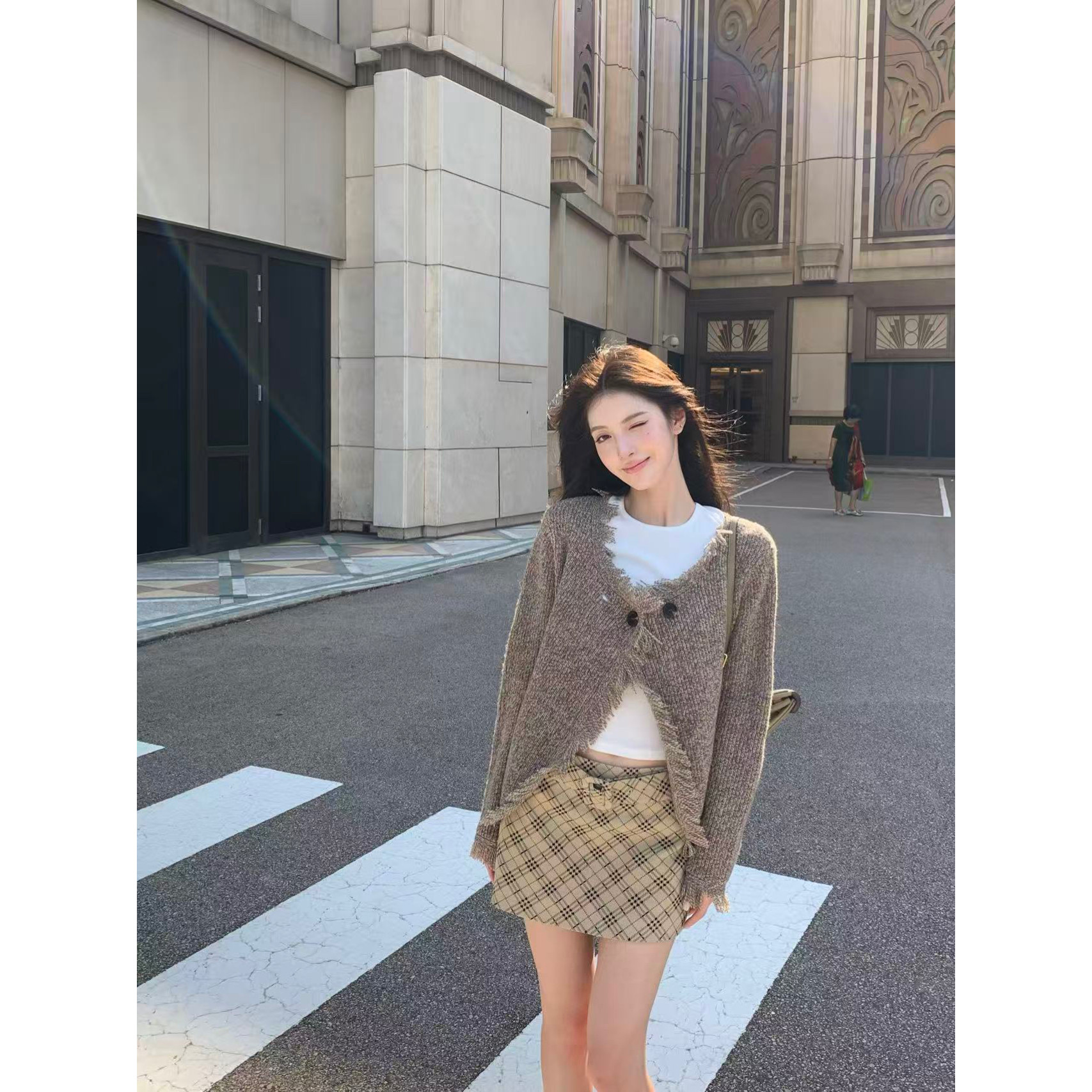 ZhiDaoLe 城市冒险者 复古慵懒外套女流苏毛边绵羊毛针织气质开衫