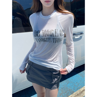 ZhiDaoLe 珀加索斯 复古字母印花白色长袖上衣防晒罩衫薄款T恤女