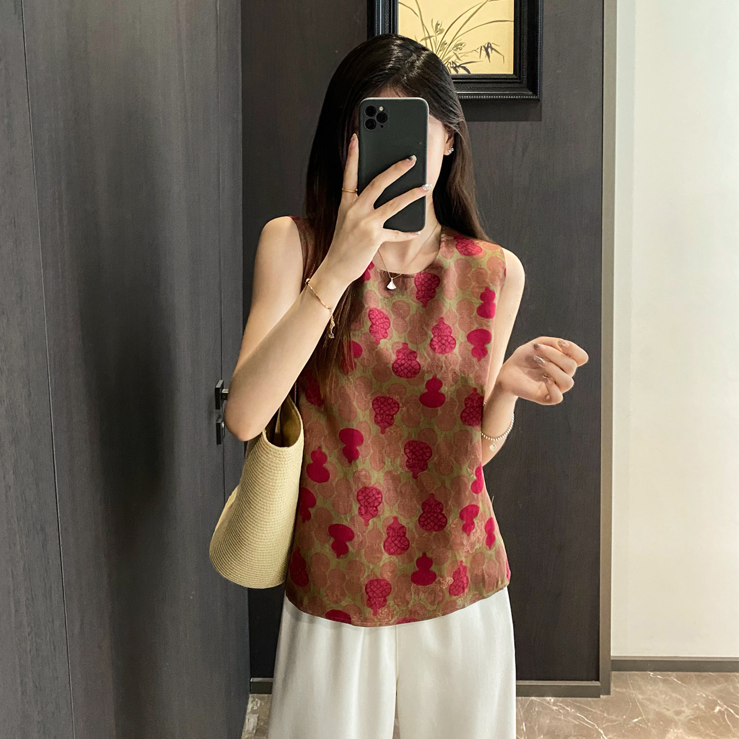 年轻版香云纱真丝国风女装无袖上衣改良新中式桑蚕丝小飞袖衬衫女