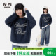 左西女童卫衣2026新款 珍珠复古圆领上衣女孩藏青衣服秋 儿童套头衫