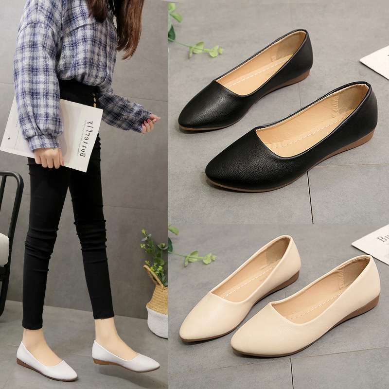 新品平底豆豆鞋女夏孕妇久站不累蛋卷软底大码女鞋35U 41舒适尖头