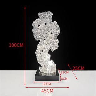 现代家居客厅玄关落地摆件透明树脂横向太湖石摆件别墅装饰艺术品