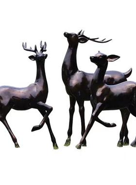 户外玻璃钢抽象仿铜梅花鹿雕塑公园林景观草坪动物装饰美陈摆件品