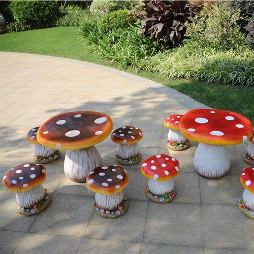 小区庭院花园幼儿园林景观雕塑装饰摆件户外玻璃钢蘑菇桌椅座椅