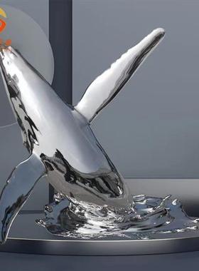 大型室内酒店大堂鲸鱼海豚雕塑落地摆件抽象动物景观艺术品方凯迪