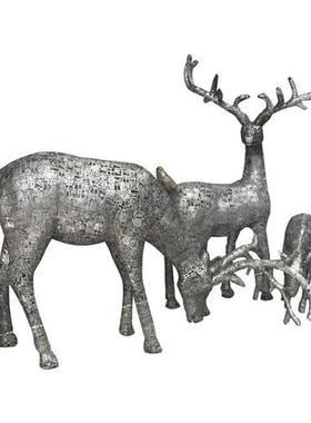 不锈钢抽象动物组合古文字鹿雕塑园林景观酒店样板房广场装饰摆件