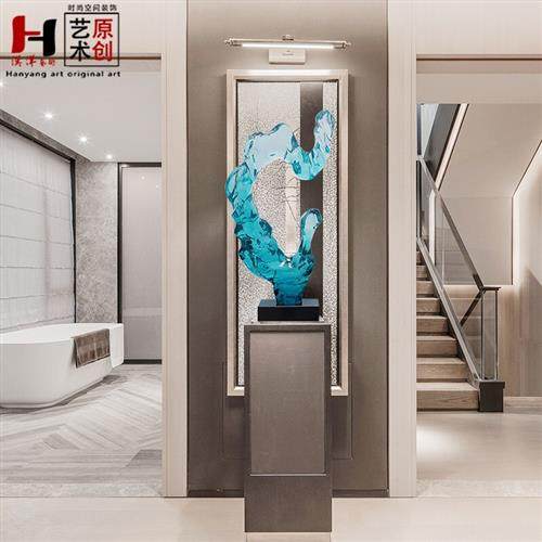 现代新款装饰品软饰仿琉璃透明蓝雕塑艺术品酒店客厅大堂摆件