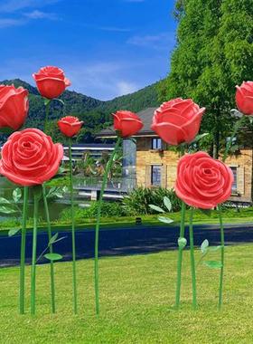 户外巨型不锈钢玫瑰花玻璃钢雕塑景区网红打卡商场景观装饰摆件