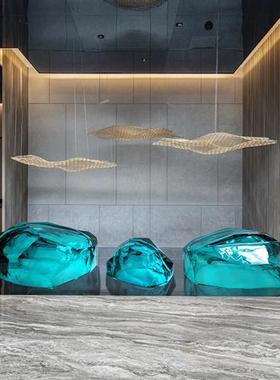 定制透明树脂景观石头摆件酒店别墅售楼处庭院水池造景雕塑装饰品