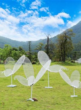 不锈钢铁艺镂空蝴蝶雕塑户外园林公园草坪美陈景观发光摆件装饰品