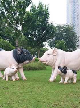 户外彷真猪雕塑玻璃纤维花园农场园林造景黑猪模型十二摆件动物装