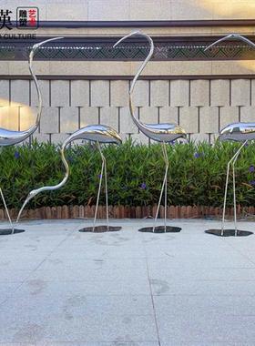 不锈钢丹顶仙鹤白鹭鸟雕塑公园林售楼部处水池景金属装饰摆件户外