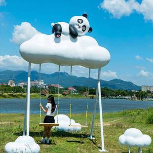 边互动美引流打卡摆户件装饰QBC拍照海网红陈云朵秋千外道具景观