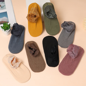 秋冬加厚雪地袜子德绒蕾丝花边短袜女士简约镂空保暖防滑硅胶船袜