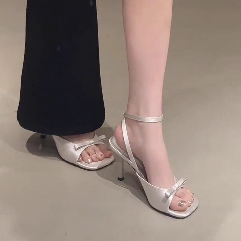 法式温柔高跟鞋女2025新款复古方头细跟仙女风配裙子气质罗马凉鞋