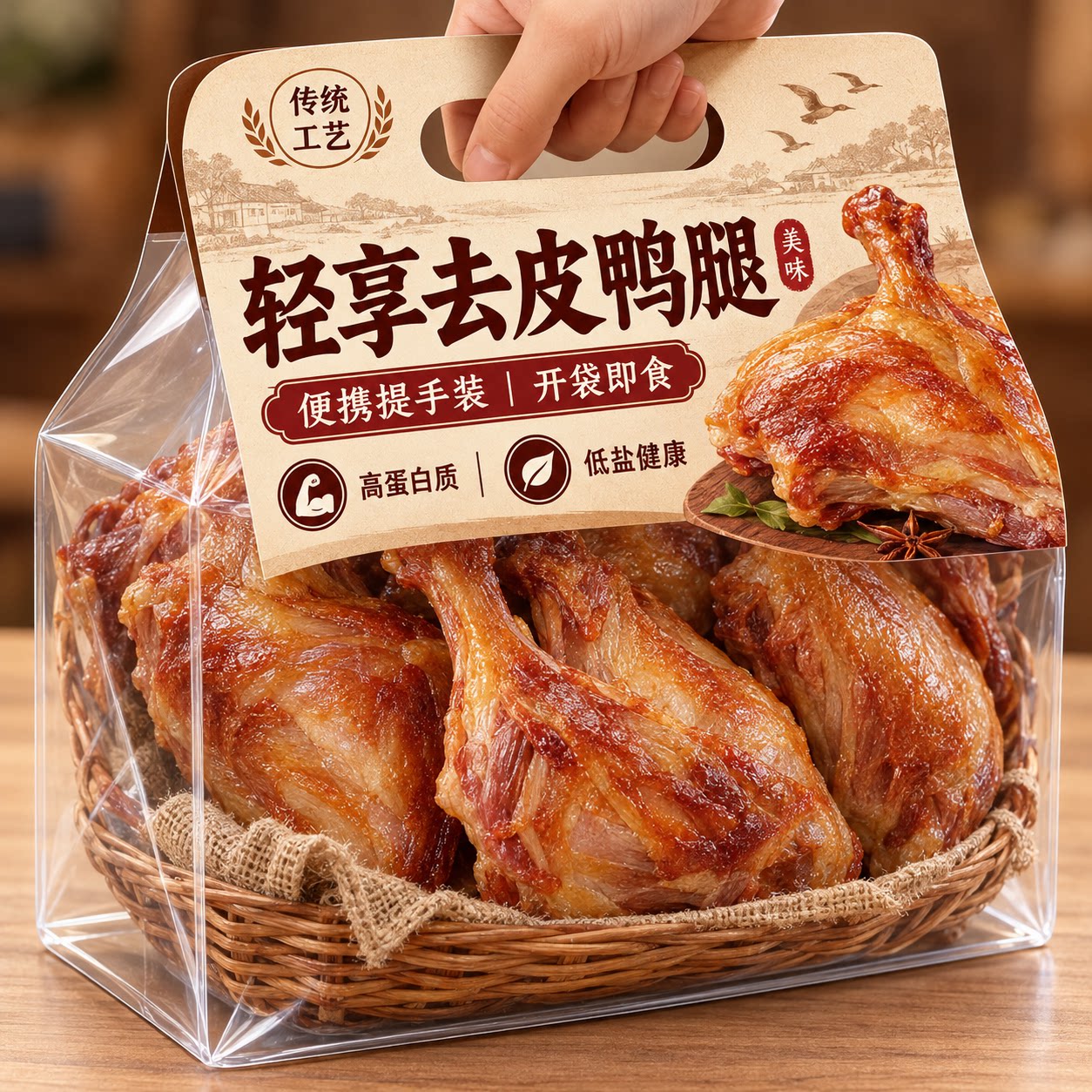 香辣去皮鸭腿高蛋白五香味盐水味大鸭腿无皮开袋即食健身代餐熟食
