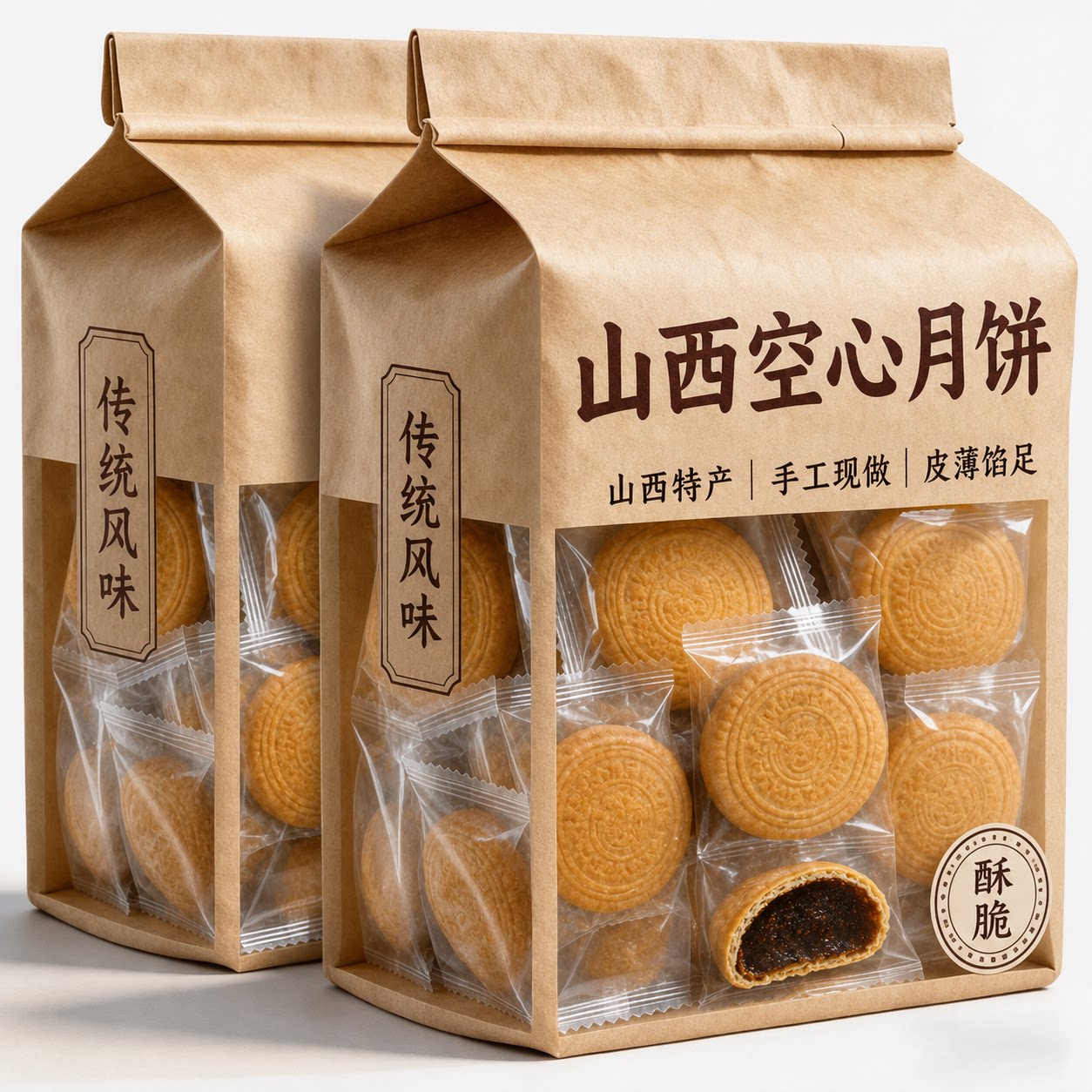 空心月饼山西吕梁红糖空心月饼纯红糖胡麻油空壳老式月饼礼盒手工