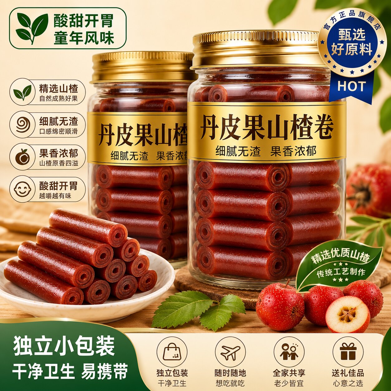 正宗果丹皮山楂卷无添加老式童年回忆山楂休闲儿童零食独立小包装
