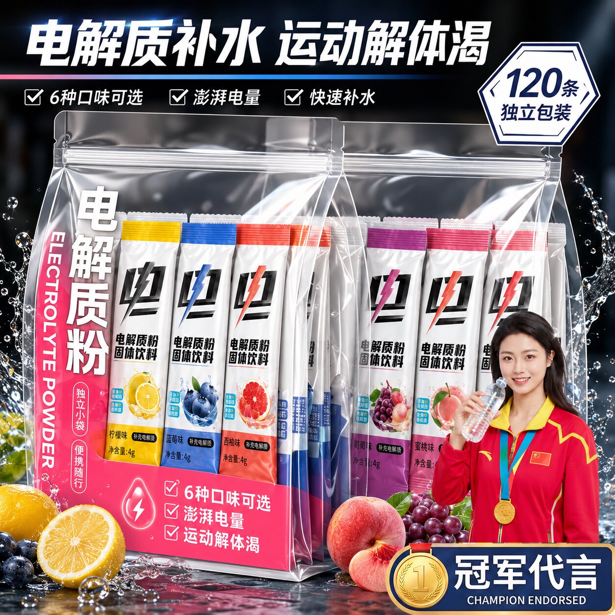 电解质冲剂运动饮料电解质粉跑步专用0糖健身葡萄糖补水固体饮料