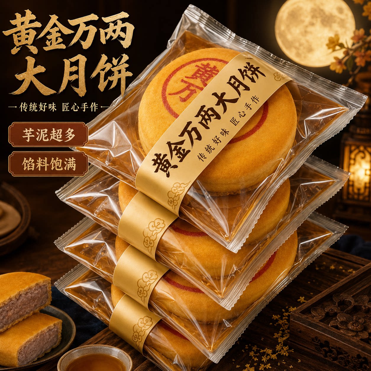 芋泥麻薯黄金大饼黄金万两福饼芋泥麻薯咸蛋黄月饼中秋节送礼盒