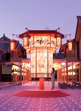 元旦新年大型中式阁楼背景墙雕塑户外景区主题美陈装饰网红打卡