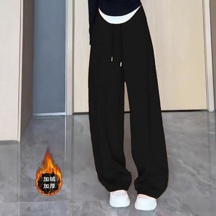 高腰黑色加绒加厚显瘦阔腿裤
