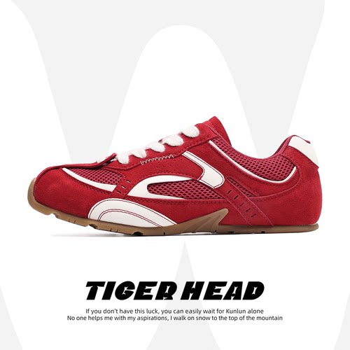 红色德训鞋男女款夏季网纱透气