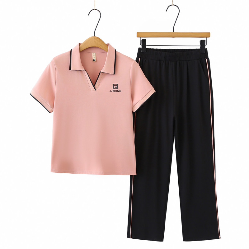 休闲运动服套装女夏季新款50岁60妈妈夏装短袖上衣裤子时尚两件套